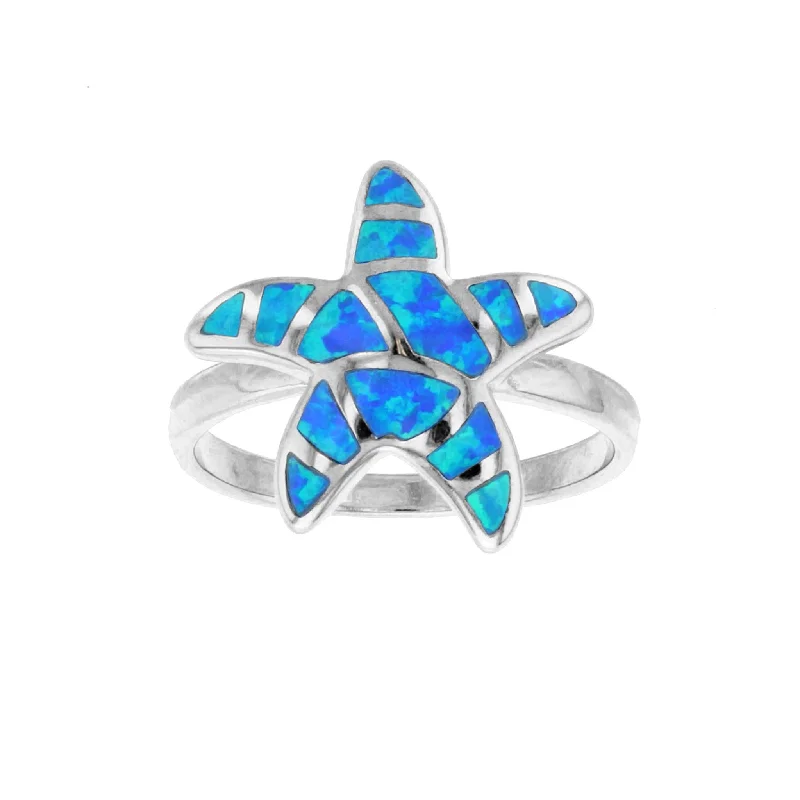 women's rings with modern setting -Blue Opal Starfish Ring (Silver)