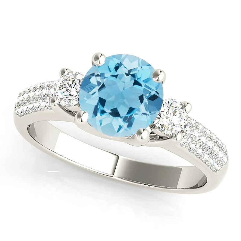 women's engagement rings with vintage setting -2.00 ct. Genuine Aquamarine Ring with Side Accent Diamonds