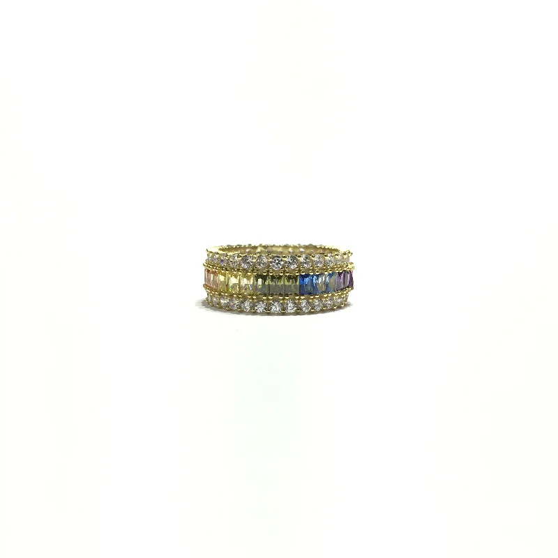 women's rings with luxury stone -Multi-Color CZ Bulky Eternity Ring (Silver)