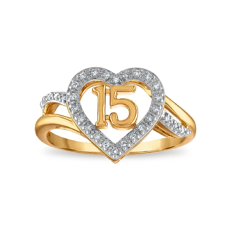 women's engagement rings with art deco style -1/12 CTW Diamond Quinceanera Heart Ring in 10KT Yellow Gold