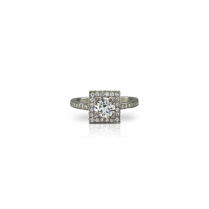 women's engagement rings with stackable rings -Platinum Lab Grown Diamond with Square Diamond Halo Ring