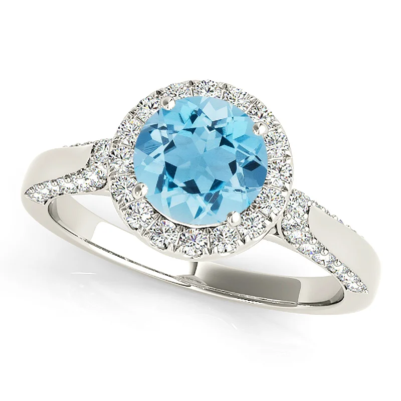 women's engagement rings with solitaire diamond -1.75 ct. Genuine Aquamarine Ring With Halo And Side Accent Diamonds