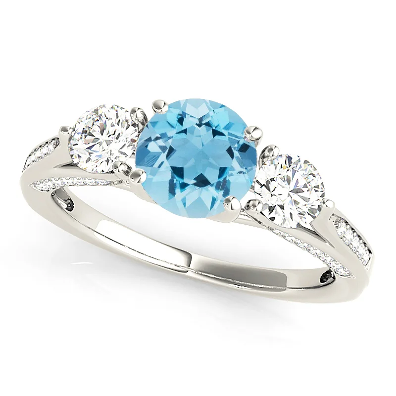 women's engagement rings with engraved details -1.10 ct. Genuine Aquamarine With 0.75 ctw. Side and Accent Diamonds