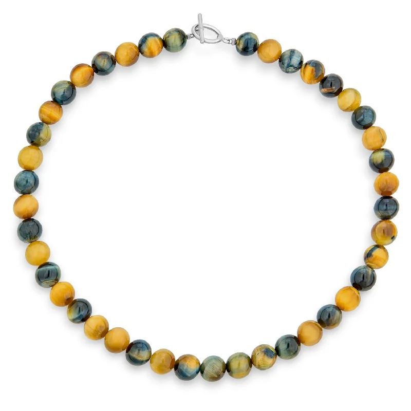 women's necklaces with birthstone -Plain Western Jewelry Grey Black Tiger Eye Bead Strand Necklace Silver Clasp