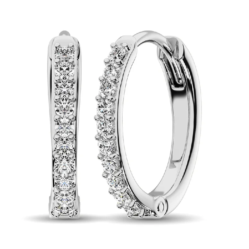 women's earrings with layered look -Diamond 3/8 Ct.Tw. Hoop Earrings in 10K White Gold