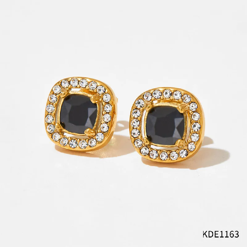 Kde1163 Ear Studs Gold Black Zirconium