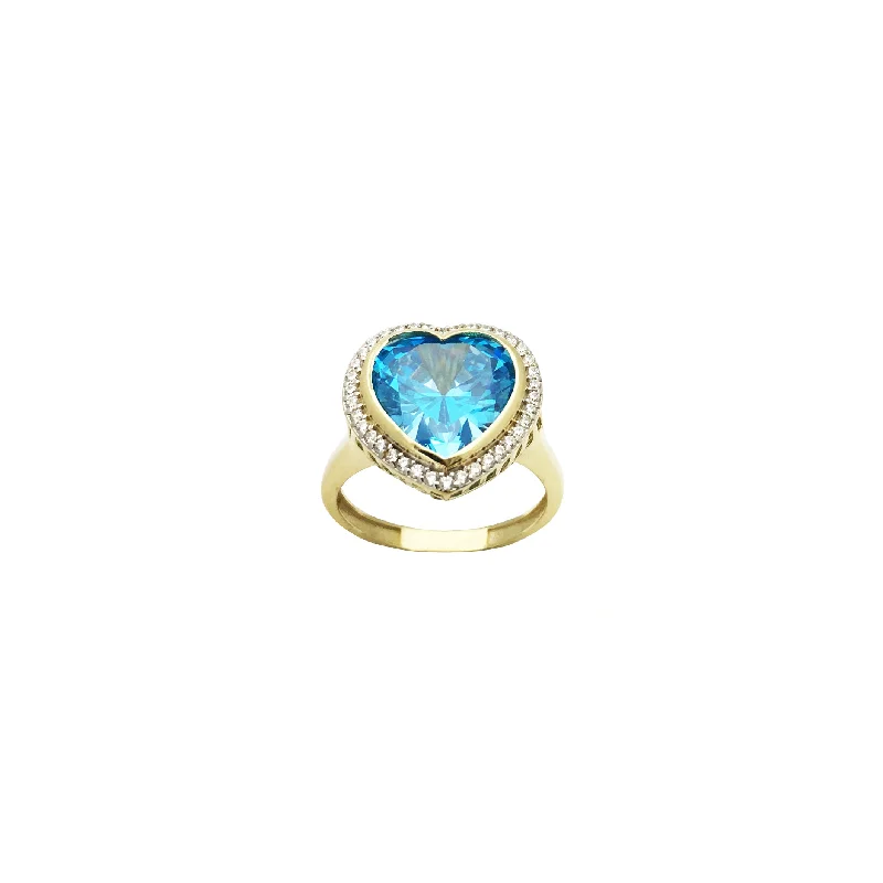 women's rings with luxurious diamonds -Sky Blue Heart CZ Halo Ring (14K)