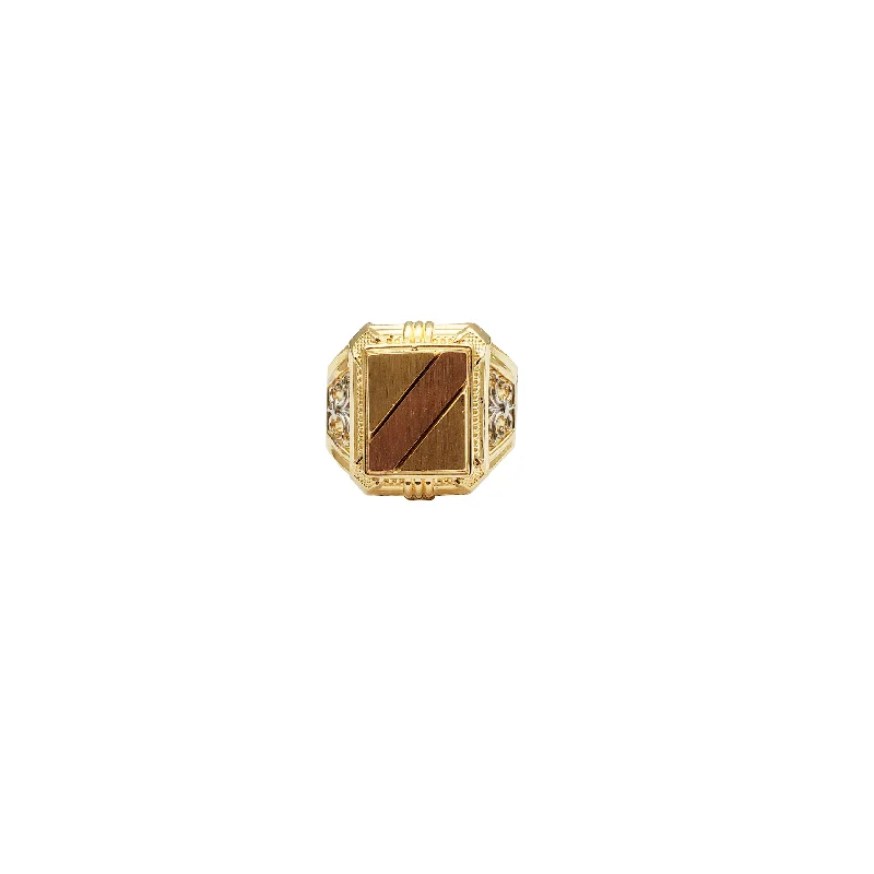 women's rings with halo setting -Tricolor Rectangle Signet Ring (14K)