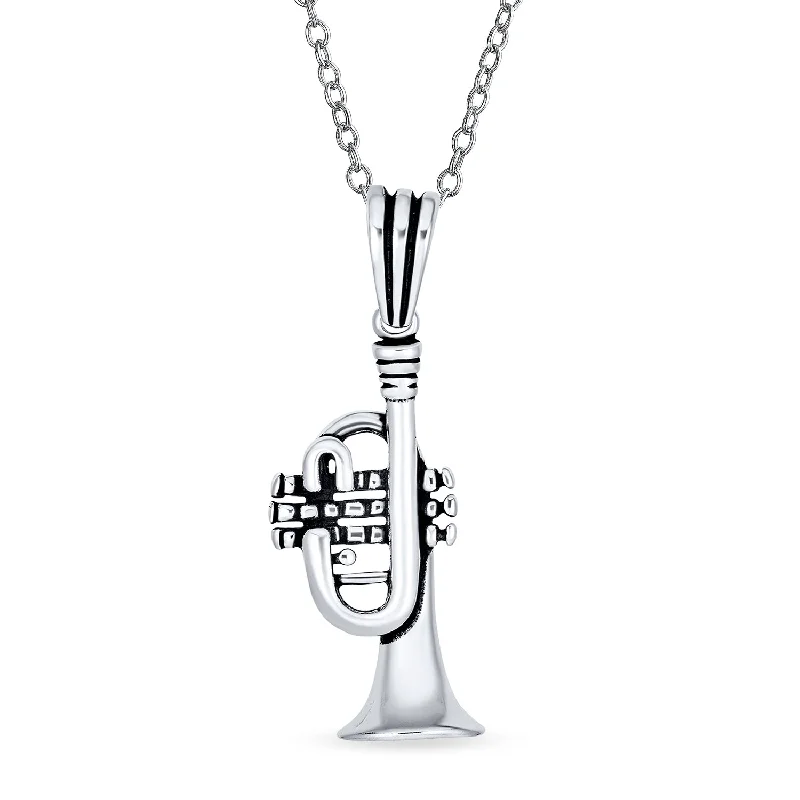 women's necklaces with floral pendant -Classic Trumpet Instrument Pendant Necklace for Musician or Jazz Lover Sterling Silver