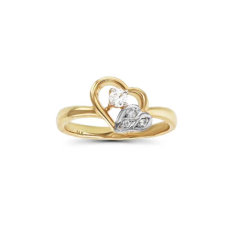 women's rings with shiny band -Heart & Leaf Outline Ring (14K)