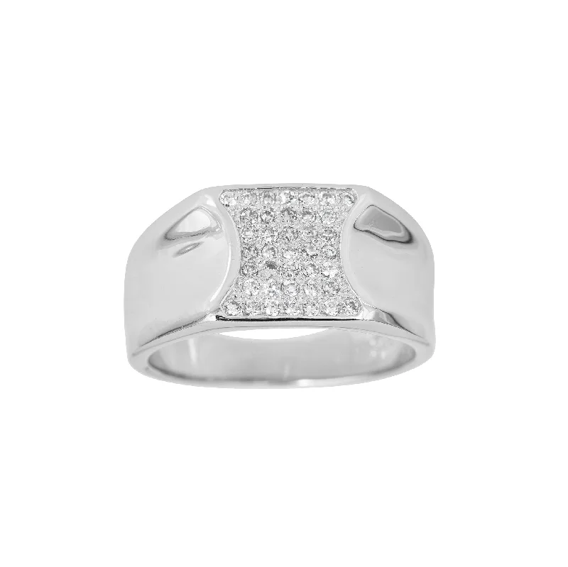 women's rings with minimalist design -Pave Matte Finish Men's Ring (Silver)