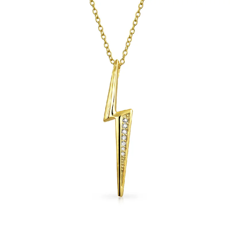 women's necklaces with layered design -Minimalist Geometric Lightning Bolt Pendant Necklace 14K Gold Plated Silver