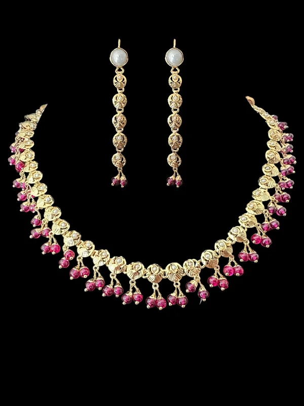 women's necklaces with long pendant -Pearl ruby gold plated silver necklace earrings ( READY TO SHIP )