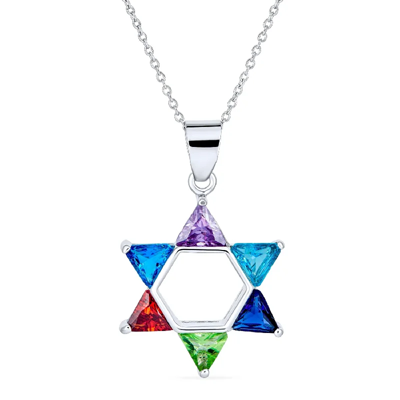 women's necklaces with round stone -Modern CZ Star of David Pendant Necklace in Sterling Silver for Teens