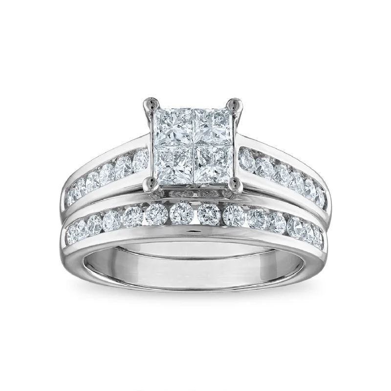 women's engagement rings with diamond baguettes -Signature EcoLove 1-1/2 CTW Lab Grown Diamond Bridal Set Ring in 14KT White Gold