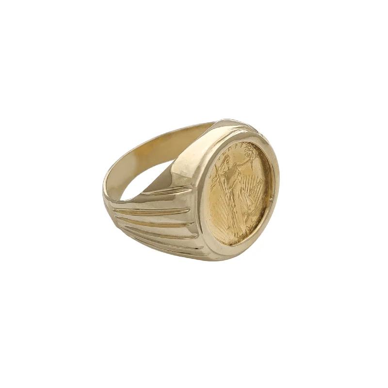 women's rings with classic gold band -Lady Liberty Ridged Ring (14K & 22K)