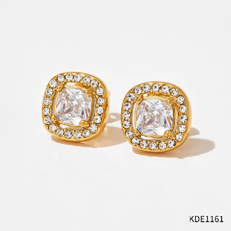 Kde1161 Ear Studs Golden White Zirconium