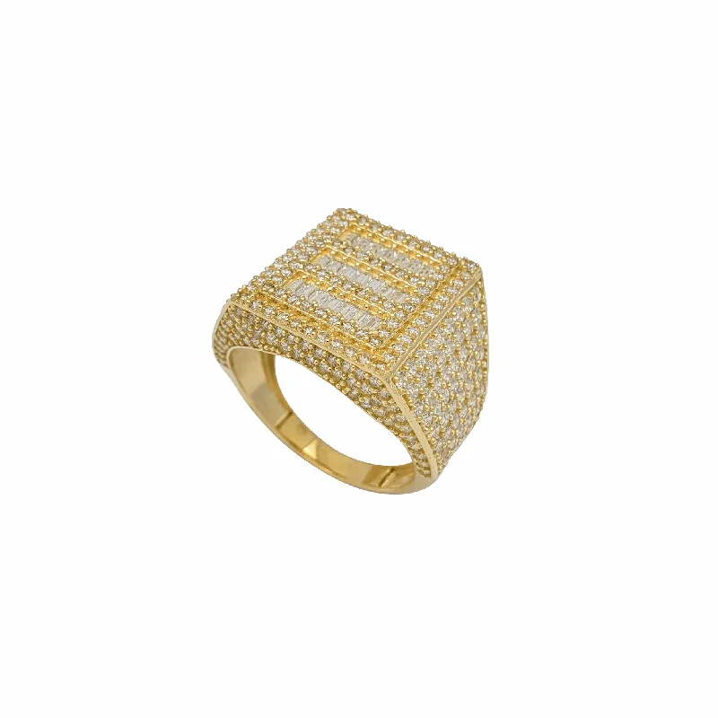 women's rings diamond -Zirconia Rectangle Round & Baguettes Men's Ring (14K)