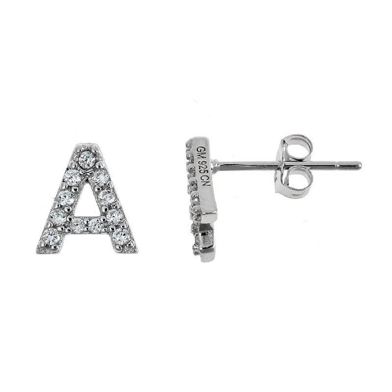 women's earrings with delicate hoop -Better Jewelry 925 Sterling Silver Classic CZ Studded Initial Earrings