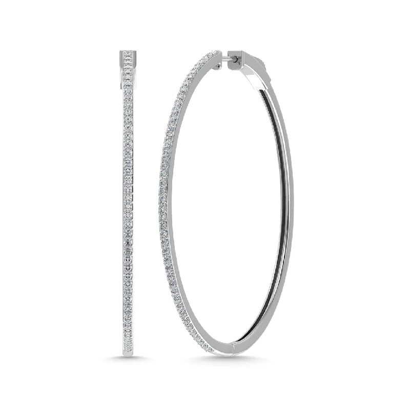 women's earrings diamond -Diamond 1 5/8 Ct.Tw. Oval Shape Hoop Earrings in 10K White Gold (2.5 inches)