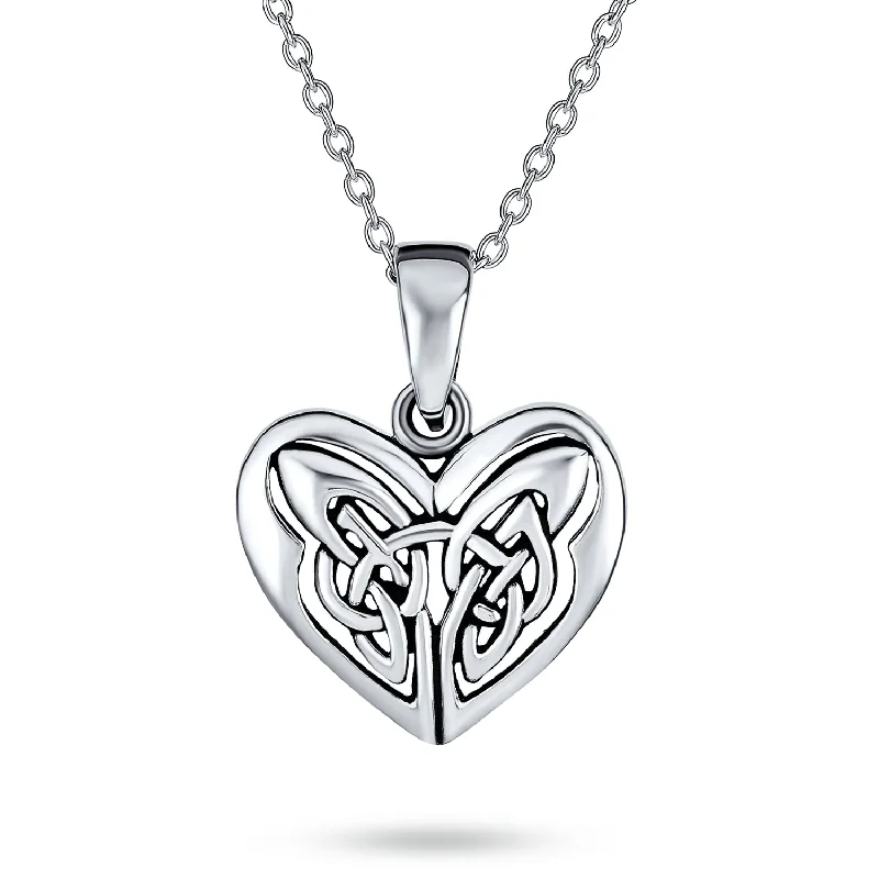 women's necklaces with silver chain -Romantic Celtic Triquetra Love Knot Heart Pendant Necklace in Sterling Silver