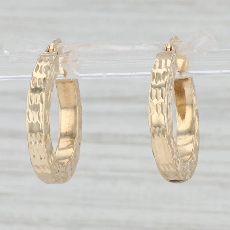 women's earrings with diamond drop -Round Etched Hoop Earrings 14k Yellow Gold Snap Top Hoops