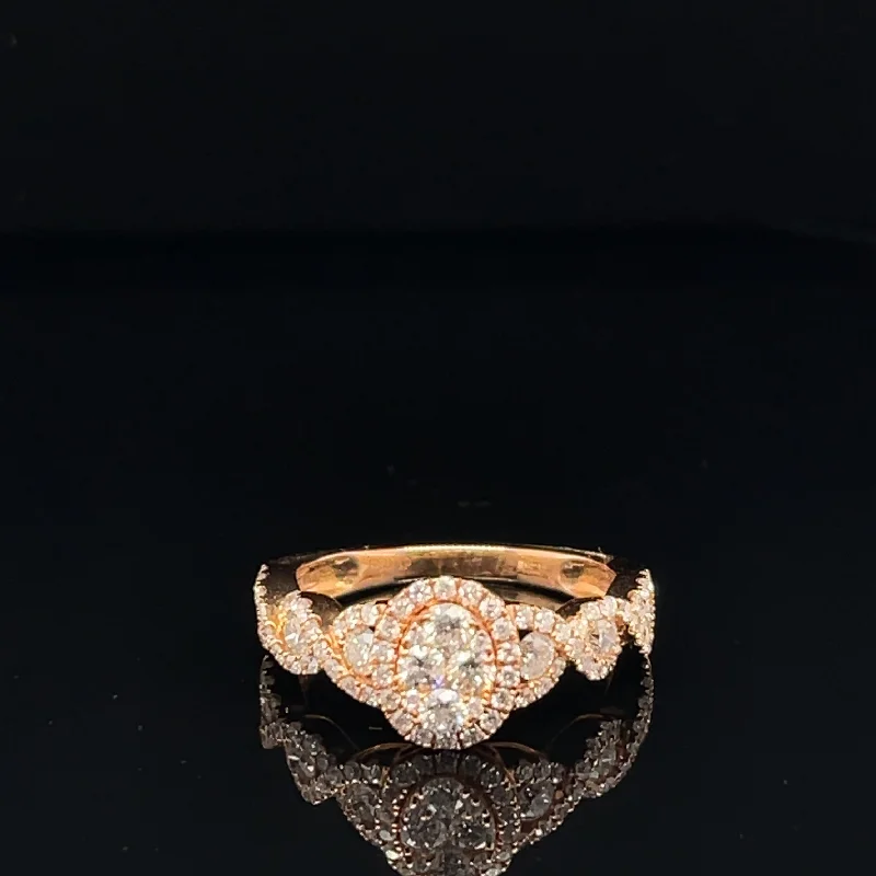 women's engagement rings with large center stone -Diamond Triple Halo Cluster Promise Ring in 18k Rose Gold - (#26-HRDIA002730)