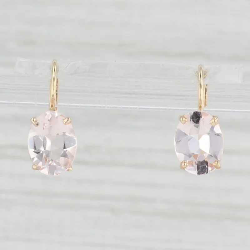 women's earrings with vintage hoop -2.20ctw Peach Morganite Earrings 14k Yellow Gold Leverbacks Oval Solitaires