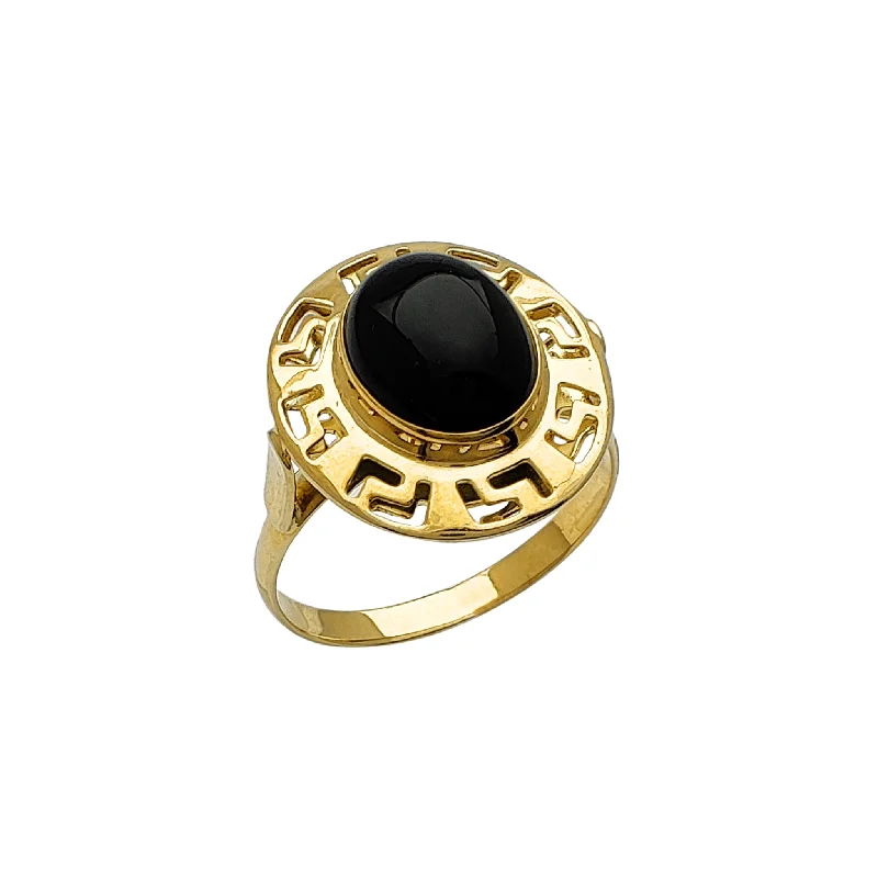 women's rings with shiny band -Greek Cabochon Black Onyx Ring (14K)