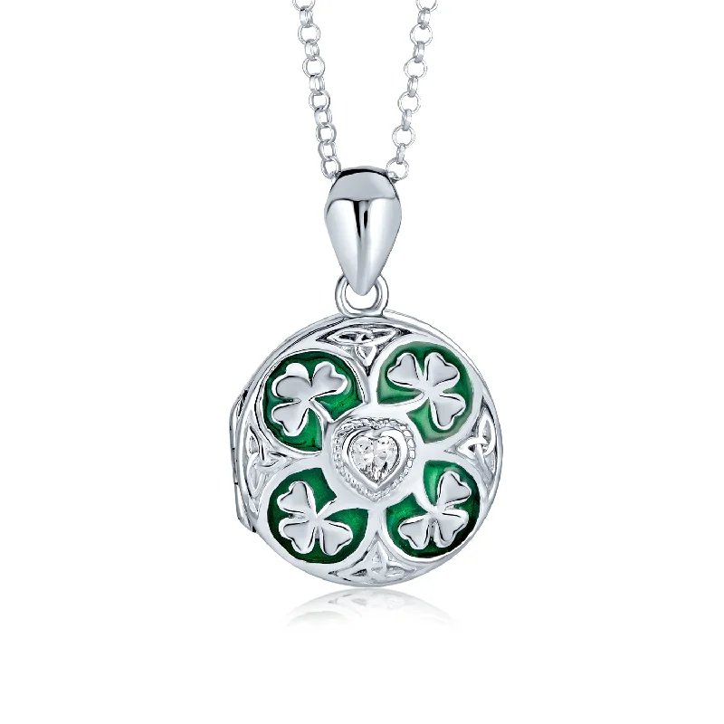 women's necklaces with floral pendant -BFF Vintage Style Shamrock Clover Celtic Irish Locket Necklace in Sterling Silver