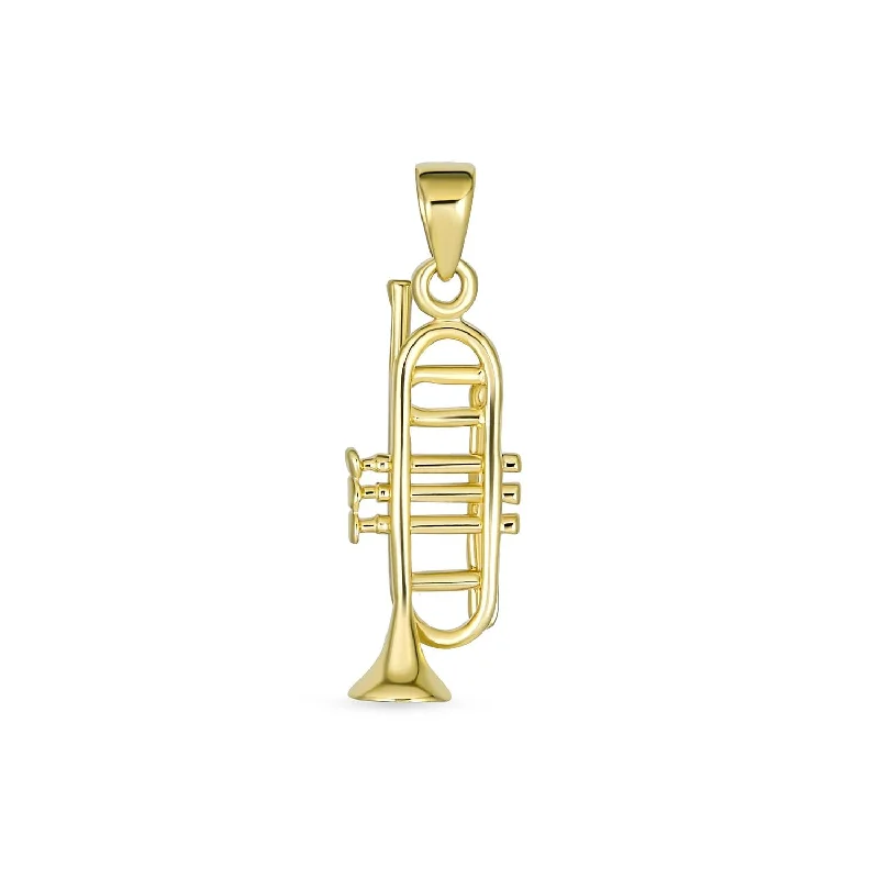 women's necklaces with sparkling gems -Genuine 14K Gold Trumpet Instrument Pendant Necklace for Jazz Lovers