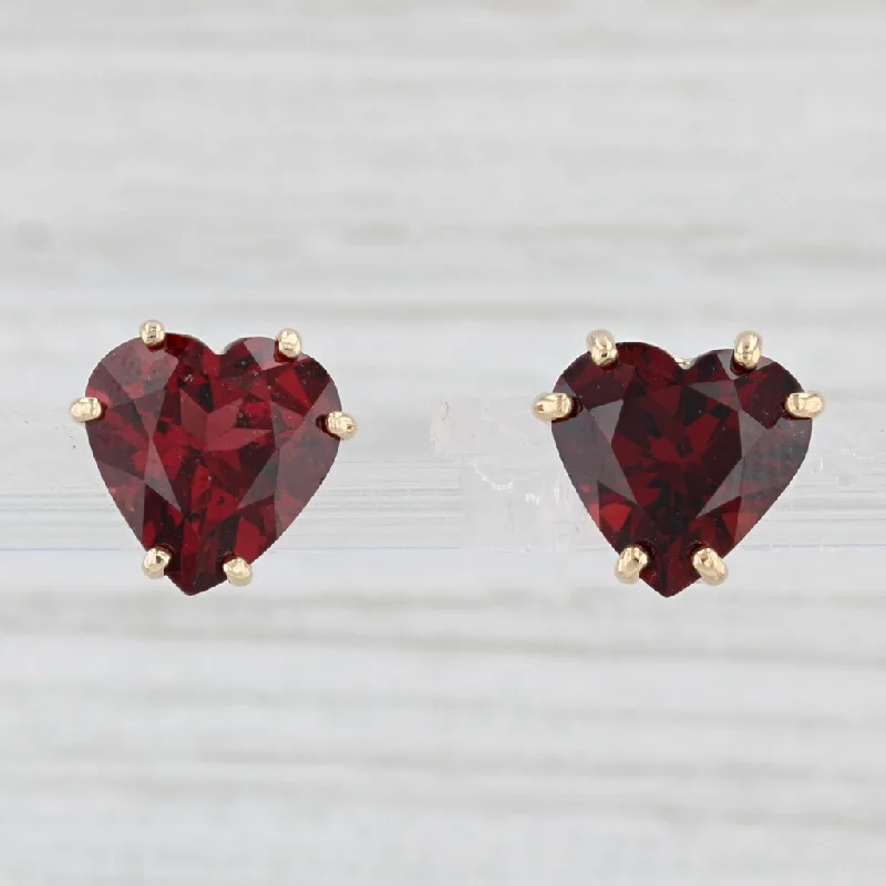 women's earrings with diamond-encrusted design -6ctw Red Garnet Heart Stud Earrings 14k Yellow Gold