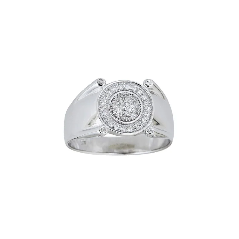 women's rings with birthstone -Pave Round Men's Ring (Silver)