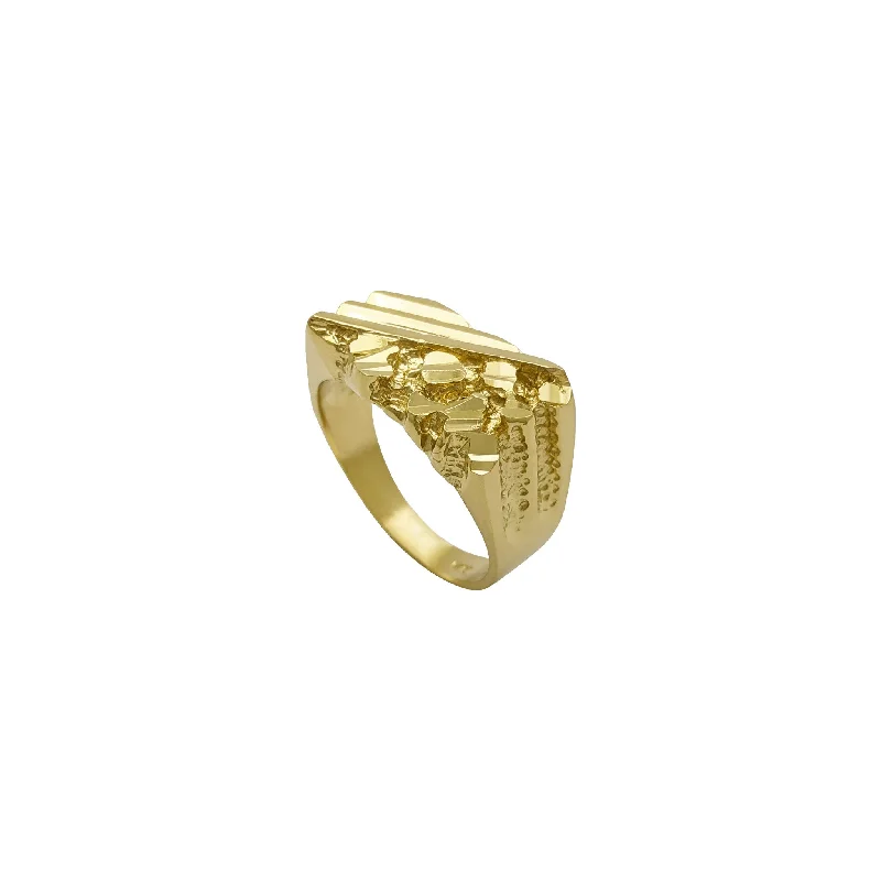 women's rings with diamond pave -Ridged Nugget Signet Ring (14K)