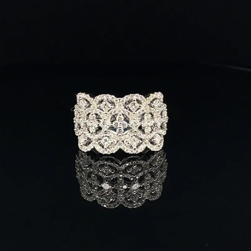 women's engagement rings with rose-cut diamond -Diamond Vintage Lace Ring in 18k White Gold - (#92-RGDIA642092)