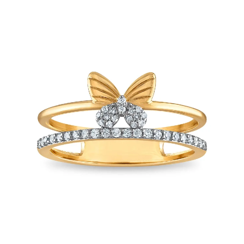 women's engagement rings with open setting -1/7 CTW Diamond Butterfly Ring in 10KT Yellow Gold