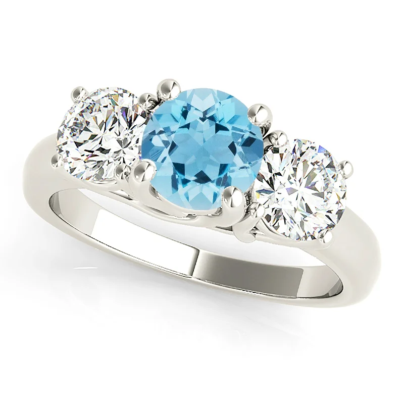 women's engagement rings with modern aesthetic -1.65 ct. Genuine Aquamarine Ring With 1.20 ctw. Side Diamonds