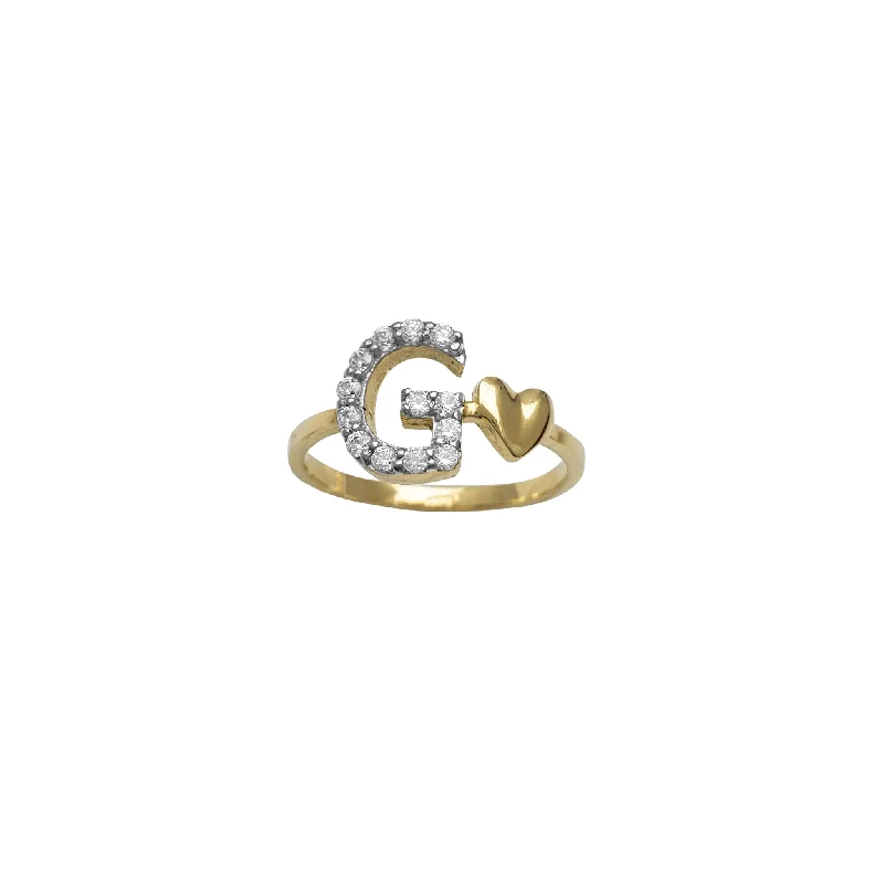 women's rings with pave diamonds -Zirconia Initial Letter "G" & Heart Solitaire Ring (14K)