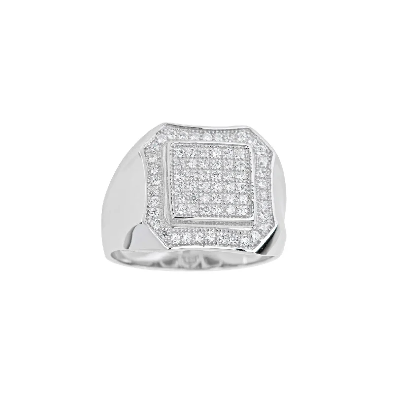 women's rings with glamorous finish -Iced-Out Square Men's Ring (Silver)