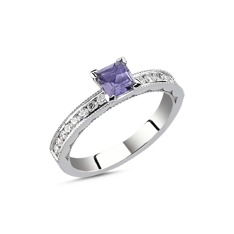 women's engagement rings with oval sapphire -Purple with Diamonds Ring