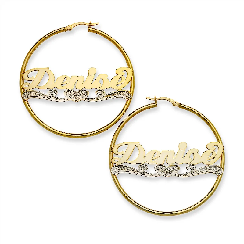 women's earrings with hammered design -Better Jewelry Personalized Classic Style Hoop Gold 10K Earrings