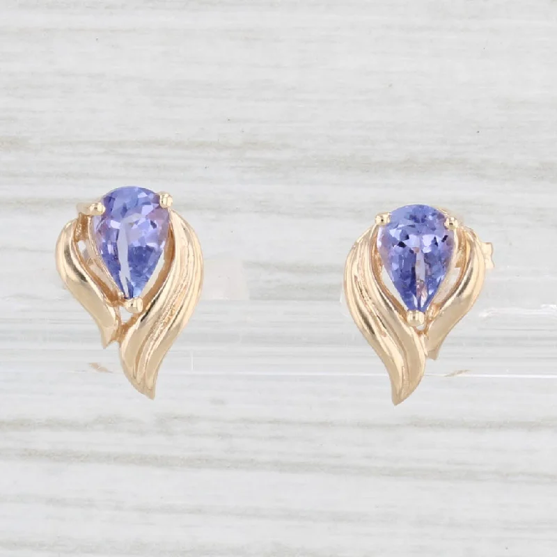 women's earrings with gemstone accents -1ctw Tanzanite Teardrop Earrings 14k Yellow Gold Studs