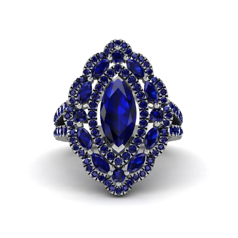 women's engagement rings with twisted band -Sapphire Three Layer Halo Marquise Ring - Destiny No. 75