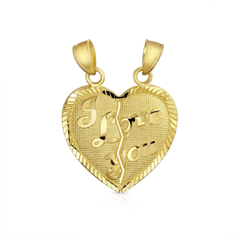 women's necklaces with adjustable clasp -Real 14K Gold 'I Love You' Heart Puzzle Pendant Necklace Set No Chain