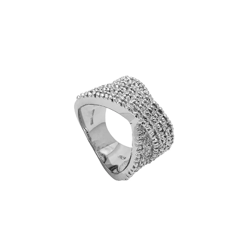 women's rings with engraved initials -Zirconia Icy Criss Cross Ring (Silver)