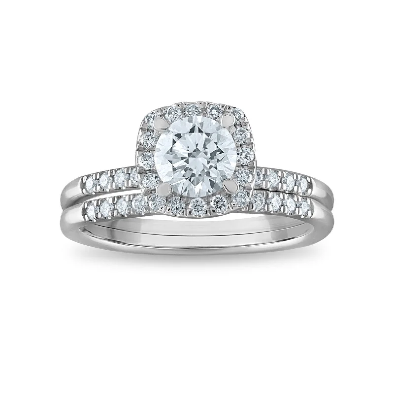 women's engagement rings with emerald-cut diamond -EcoLove 1 1/2 CTW Lab Grown Diamond Halo Bridal Set in 10KT White Gold