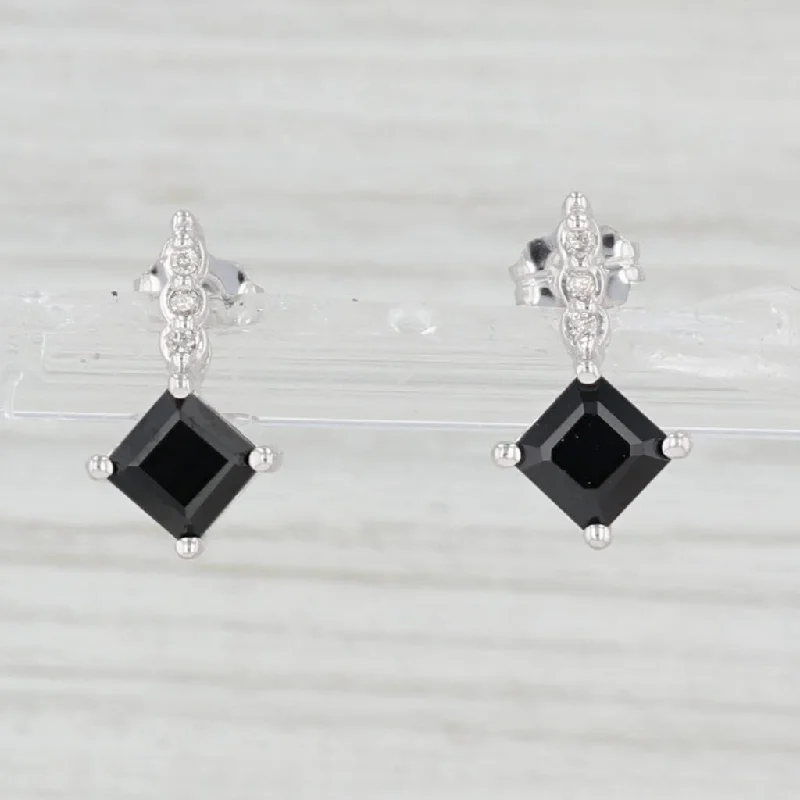 women's earrings with sleek design -Black Onyx White Diamond Drop Earrings 10k White Gold