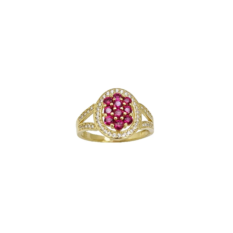 women's rings with adjustable band -Zirconia Pink Stone Circle  Lady Ring (14K)