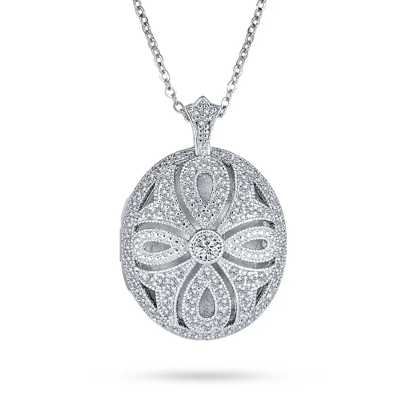 women's necklaces with heart pendant -Victorian Style Filigree Perfume Diffuser Locket Necklace Silver Plated