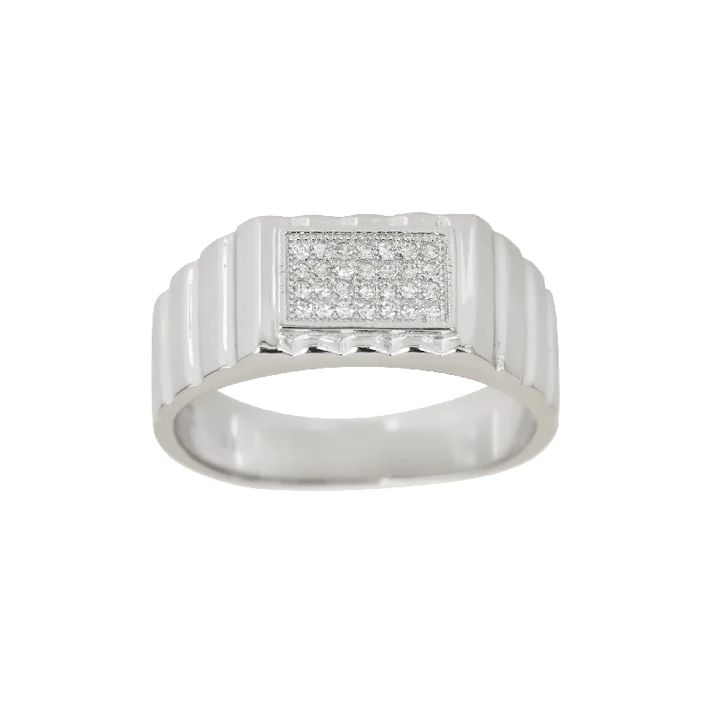 women's rings with side stones -Micropave Ridged Men's Ring (Silver)